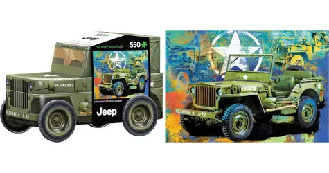 EUROGRAPHICS Puzzle v plechovej krabičke Vojenský džíp / 550 dielikov / 48 x 33 cm