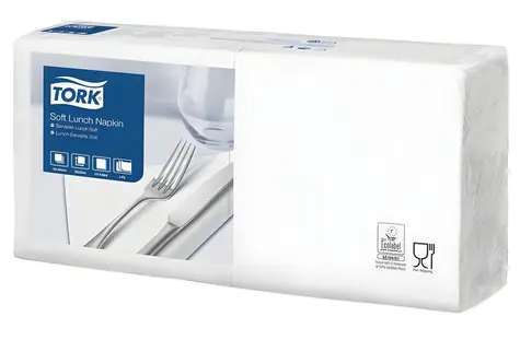Tork Lunch biela / Papierový obrúsok / 1/4 skladania / 3vrstvový / 33x33 cm