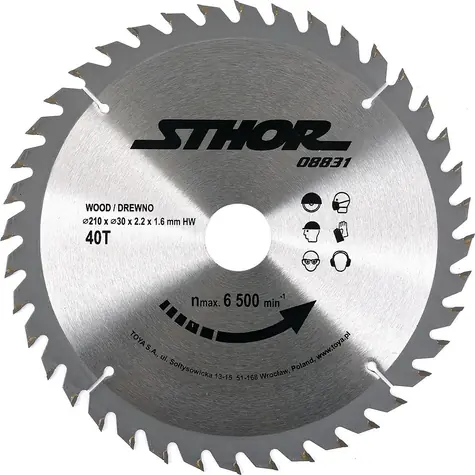 STHOR Kotúč na drevo 210x30 mm 40z / Pílový kotúč na drevo / SK plátky / Šírka rezu 2,2 mm / Otáčky 6500/min