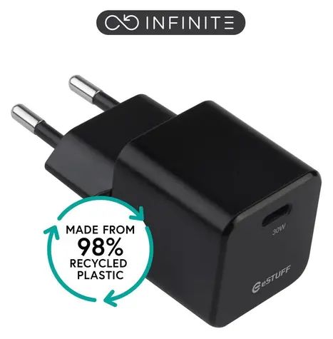 eSTUFF INFINITE (GRS) čierna / USB nabíjačka / USB-C / 30 W / rýchle nabíjanie