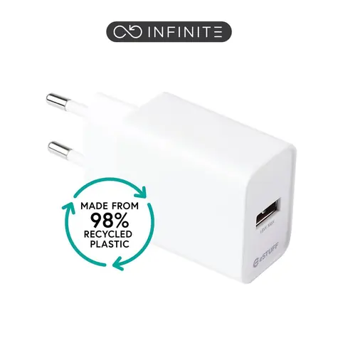 eSTUFF INFINITE biela / USB nabíjačka / USB-A / 18 W / Quick Charge / GRS recyklovaný plast