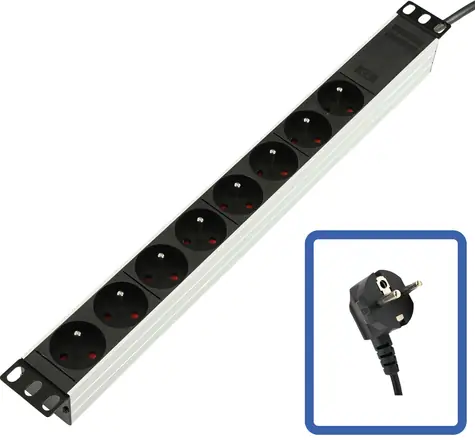Lanview rozvodný panel 19" čierny / Rozvodný panel / 1U / 8x Schuko / 16A / 4000W