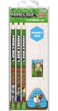 ALLTOYS Písacia súprava Minecraft Chicken / 5 dielov / 3x ceruzka HB, strúhadlo, guma