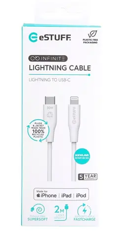 eSTUFF INFINITE (GRS) biela / Kábel / Lightning - USB-C / MFI / 2 m