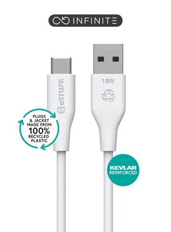 eSTUFF INFINITE (GRS) biela / Kábel / USB-C - USB-A / 2 m / 60 W PD