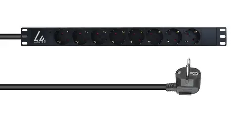 Lanview rozvodný panel 19" 8x Schuko / Rozvodný panel / 1U / 16 A / 230 V / 3 m / čierna