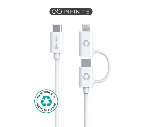 eSTUFF INFINITE Super Soft biela / Kábel / 2v1 / USB-C - USB-C/Lightning / MFI / 1 m