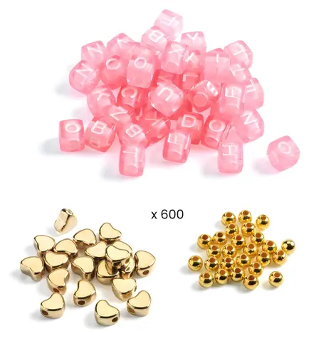 DJECO Korálky Písmená zlaté / 1000 korálikov / Elastická šnúrka a ihla