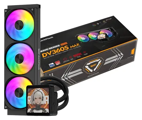 darkFlash DV360S MAX čierna / AiO chladič CPU / 3x 120 mm / ARGB podsvietenie / LCD displej / 800-1800 RPM / 30 dB