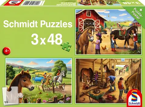 Schmidt Puzzle Moje obľúbené koníky / 3x48 dielikov / 26,3 x 17,8 cm