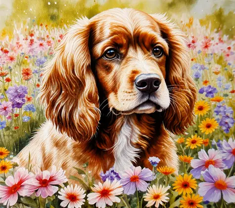 Norimpex Diamantové maľovanie Kokeršpaniel v kvetoch / 30x40 cm