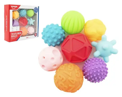 TEDDIES Sada gumových loptičiek s textúrou / 8 ks / 6-7 cm / Guma / 6m+