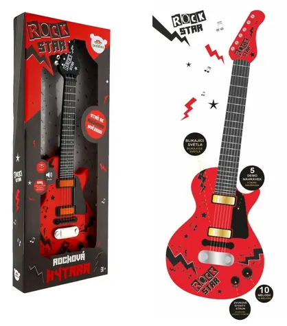 TEDDIES Gitara ROCK STAR červená / 58 cm / na batérie / so zvukom a svetlom / od 3 rokov