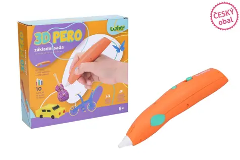 WIKY 3D pero základná sada oranžové / 3D pero / 10 farebných náplní / 10 šablón / USB nabíjanie / 6+