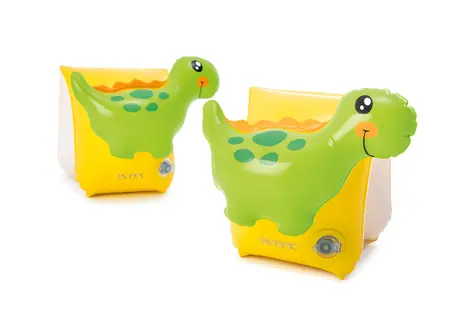 WIKY Nafukovacie rukávky s dinosaurom žlto-zelené / 23 x 20 cm / PVC / 2 vzduchové komory