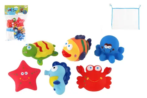 TEDDIES Zvieratká do vane gumové 6 ks / Hračka do vane / Guma / so sieťkou / od 12 mesiacov