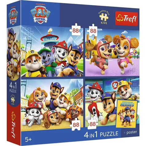 Trefl Puzzle Tlapková patrola 4v1 / 4x88 dielikov / 28,5 x 20,5 cm / od 5 rokov