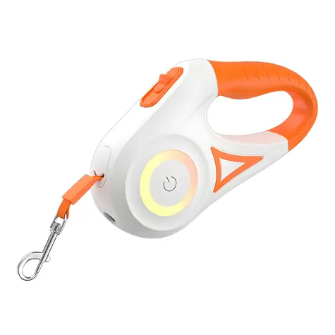 Rojeco Automatické vodítko LED bielo-oranžové / Vodítko pre psov / Samonavíjacie / 5 m / RGB podsvietenie / do 35 kg