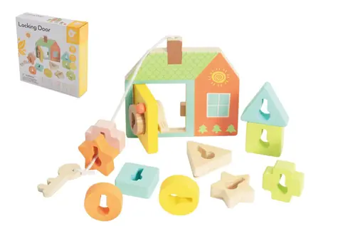 TEDDIES Drevená vkladačka Dverné zámky / 11 dielikov / drevo / 18m+
