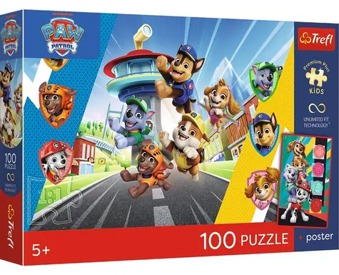 Trefl Puzzle Tlapková patrola + plagát / 100 dielikov / 41 x 27,5 cm / vek 5+