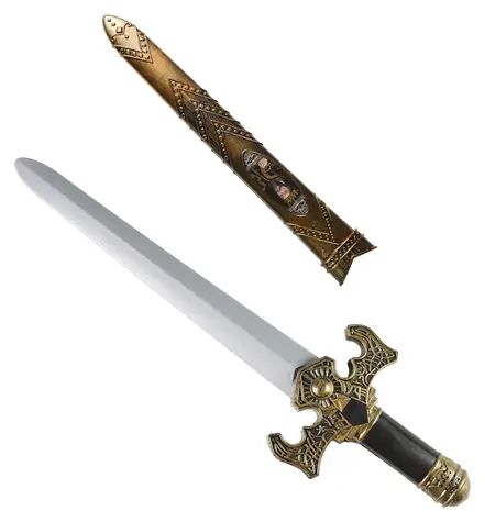 Rappa Rytiersky meč zlatý s puzdrom a zvukmi / Karnevalový doplnok / Dĺžka 55 cm