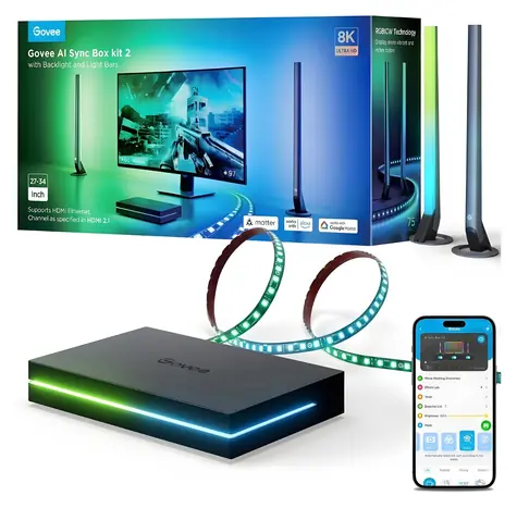 Govee AI Sync Box Kit 2 / Sada LED osvetlenie PC / 27-34 "monitor / LED pásik + 2x panel / HDMI 2.1 / WiFi