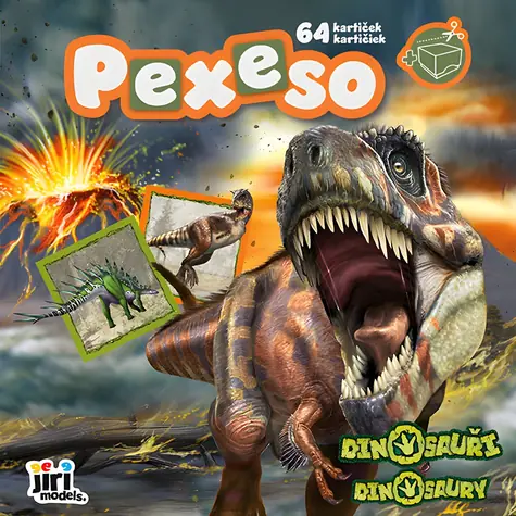 JIRI MODELS Pexeso v zošite Dinosaury / 64 kartičiek / Krabička a listy na vyfarbenie