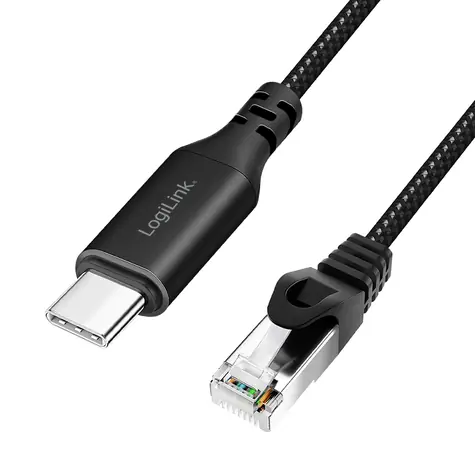 LogiLink USB-C - RJ45 2 m čierna / Redukcia / USB 3.2 / Gigabit Ethernet