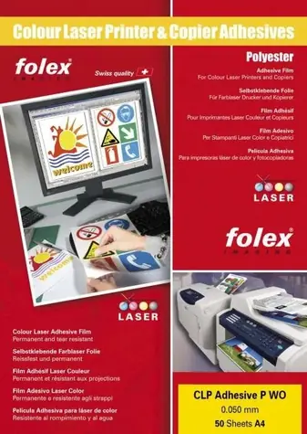 Folex CLP Adhesive P WO A4 / Biela lesklá polyesterová samolepiaca fólia / laser / 50 listov