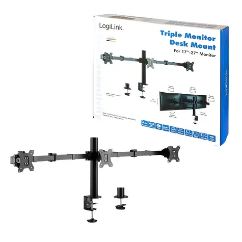 Stolný držiak pre 3 monitory čierna / Držiak pre monitor / 17-32" / nosnosť 7 kg / VESA 75x75-100x100 / rotácia 360°