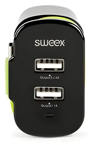 Sweex Nabíjačka 3 výstupy čierno-zelená / Nabíjačka / 2x USB-A / USB-C / 3 A