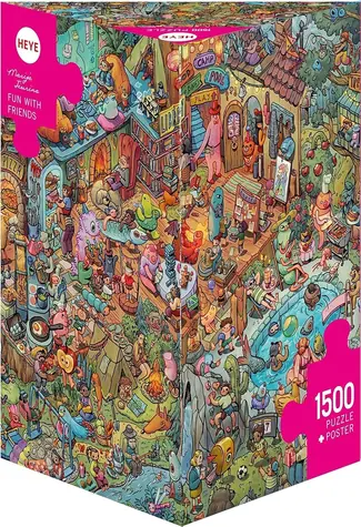 HEYE Puzzle Zábava s priateľmi / 1500 dielikov / 80 x 60 cm / trojboká krabica s plagátom