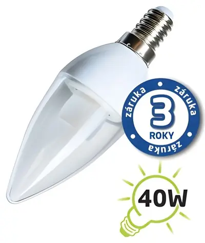 Tipa LED žiarovka C37 E14 5W / LED žiarovka / teplá biela / číra