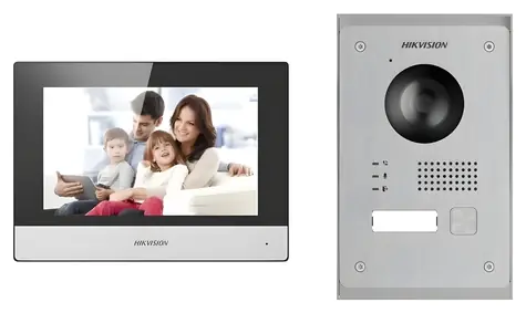 HIKVISION DS-KIS703Y-P / Sada IP videotelefónu / 2-drôt / bytový monitor / dverové stanice / napájací zdroj
