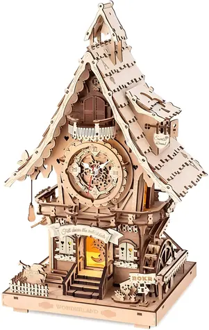 Robotime 3D drevené puzzle Kukučkové hodiny / od 14 rokov / 435 dielikov / Obtiažnosť: vysoká