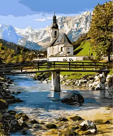 Norimpex Maľovanie podľa čísel Kostol v horách / 40x50 cm