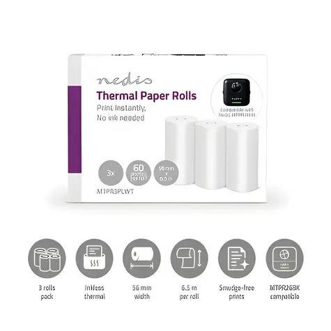 Nedis Termopapierová rolka biela / Termopapierová rolka / 56 mm / 6,5 m / 3 ks