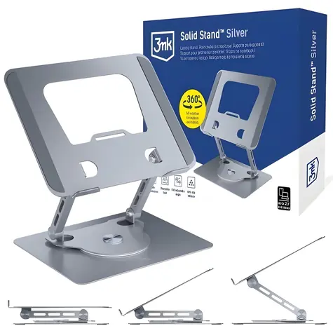 3mk SOLID Stand strieborná / Stojan na notebook / hliník / do 17,3 "/ výška 5-30 cm / nosnosť 15 kg