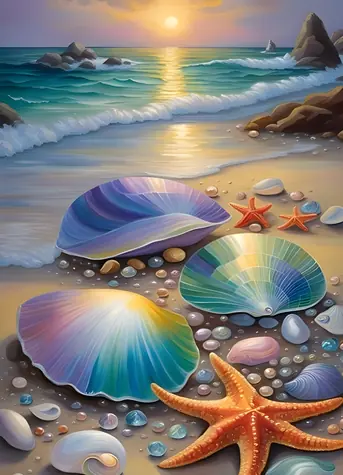 Norimpex Maľovanie podľa čísel Farebné mušle na pláži / 40x50 cm