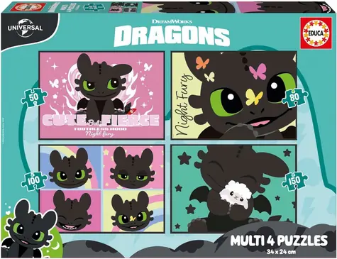 Educa Puzzle Ako vycvičiť draka 4v1/50, 80, 100, 150 dielikov/34x24 cm