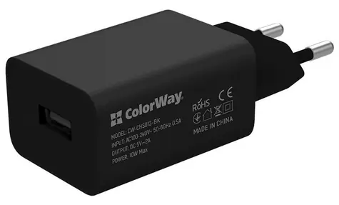 Colorway čierna / Sieťová nabíjačka / 1x USB / 10 W / 100-240 V