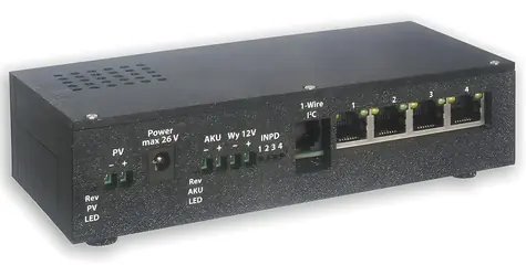 Tinycontrol PoE switch pre fotovoltaiku / Switch / PoE / 4 porty / Prevádzka na batériu