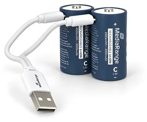 MediaRange nabíjací USB-C Li- ION batéria Baby C / 3000 mAh / 1,5 V / 2 ks