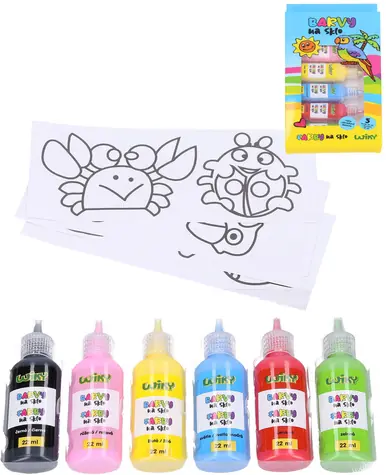 WIKY Farby na sklo s kontúrou a šablónami / Výtvarná sada / 6x 22 ml / od 3 rokov