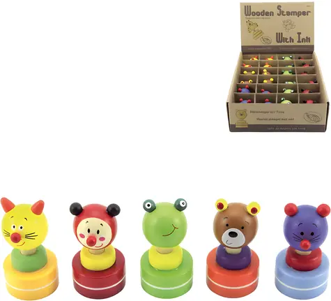 TEDDIES Drevená pečiatka zvieratko s viečkom / 5 druhov / drevo, plast / 6 cm / od 3 rokov