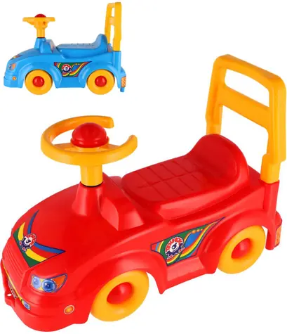 Odrážadlo auto s klaksónom a opierkou chrbta / 2 farby: červená, modrá / Nosnosť 20 kg / Batoľatá