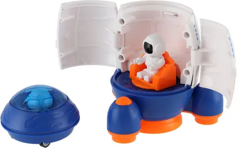 Raketoplán s kozmonautom na zotrvačník 2v1 / Hračka / otočenie 360° / 2 farby / 9 x 11 cm