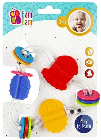 BAM BAM Hrkálka trojuholník s krúžkami a guličkami / Plast / 13 x 13 cm / od narodenia