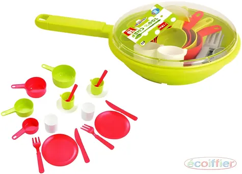 ECOIFFIER Detská sada riadu s panvicou / Sada riadu pre detskú kuchynku / plast / od 18 mesiacov