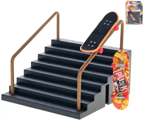 Prstový skateboard s rampou schodiska / Fingerboard / kov a plast / 9,5 cm / od 3 rokov